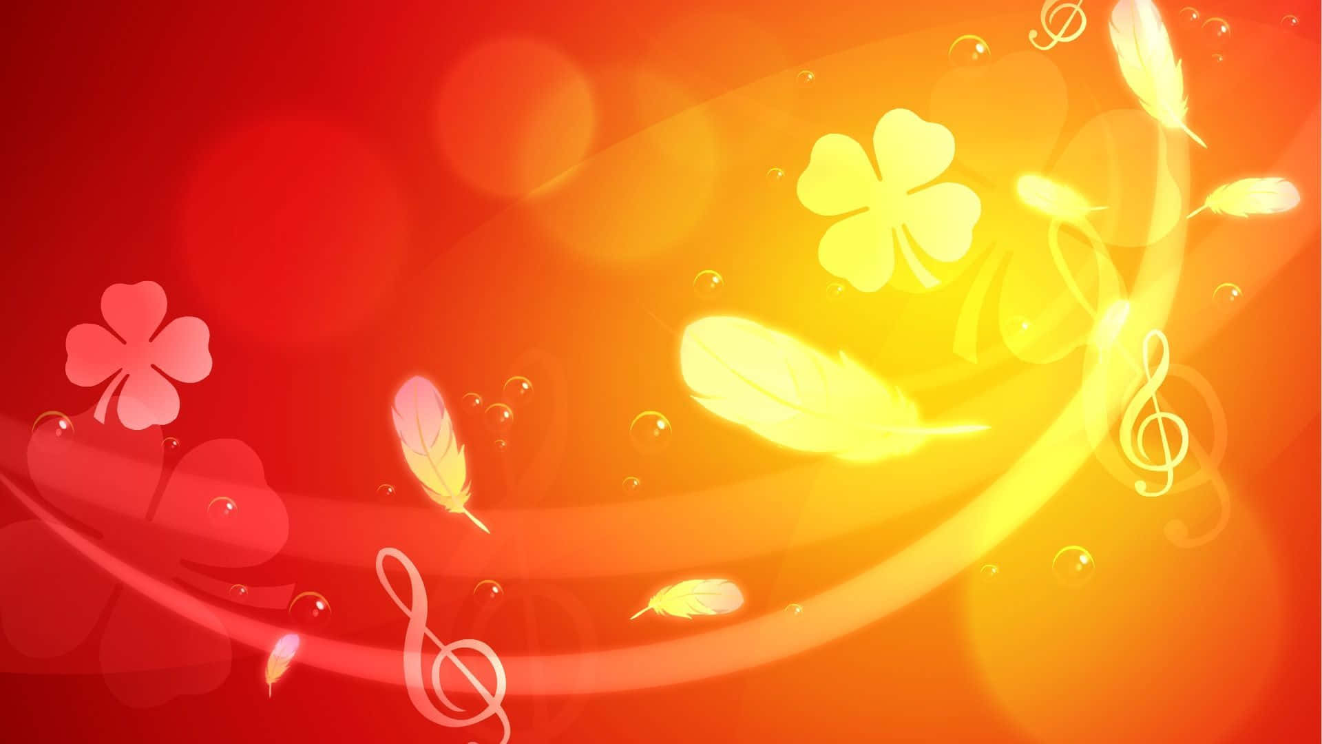 Musical Symbols Flowers And Feathers Orange Background