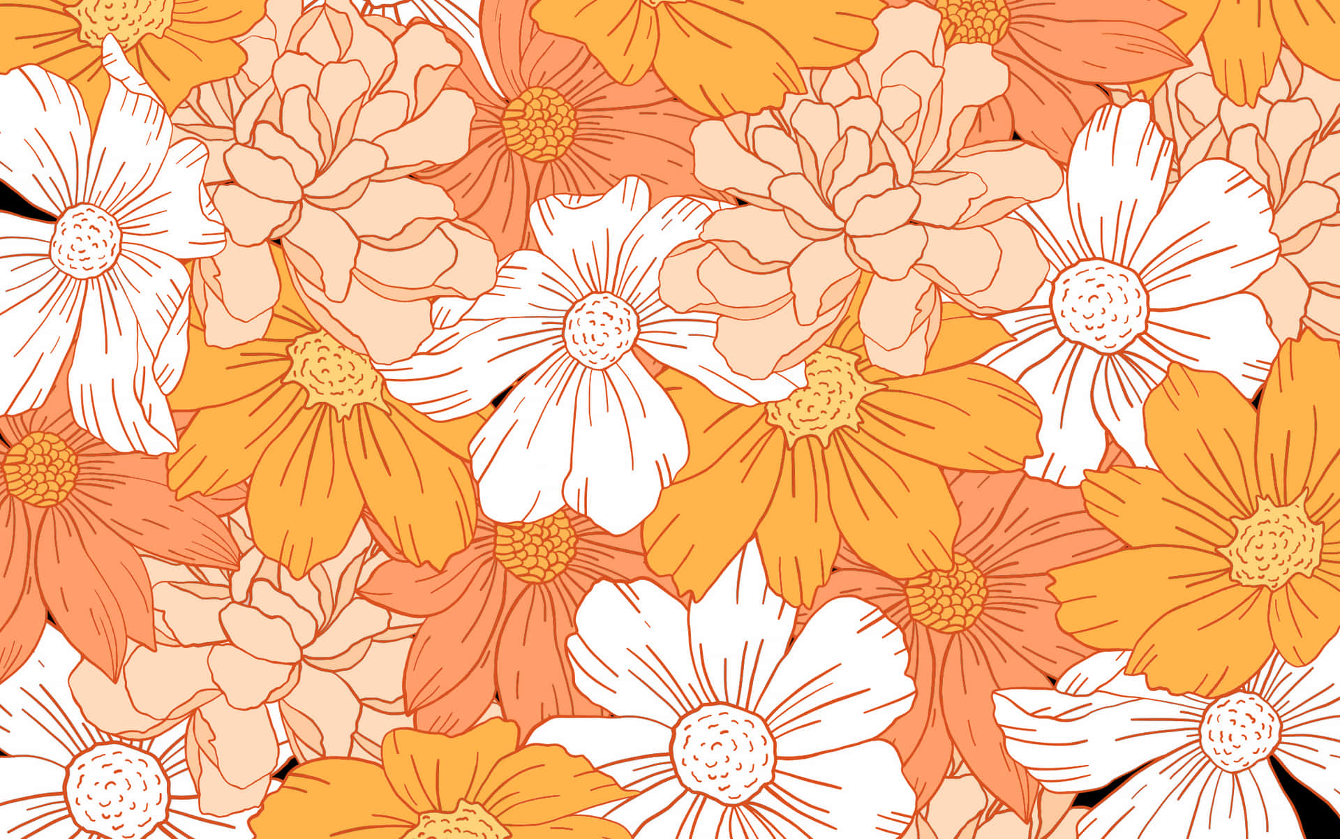 Blomsterpå En Hvid Og Orange Baggrund.