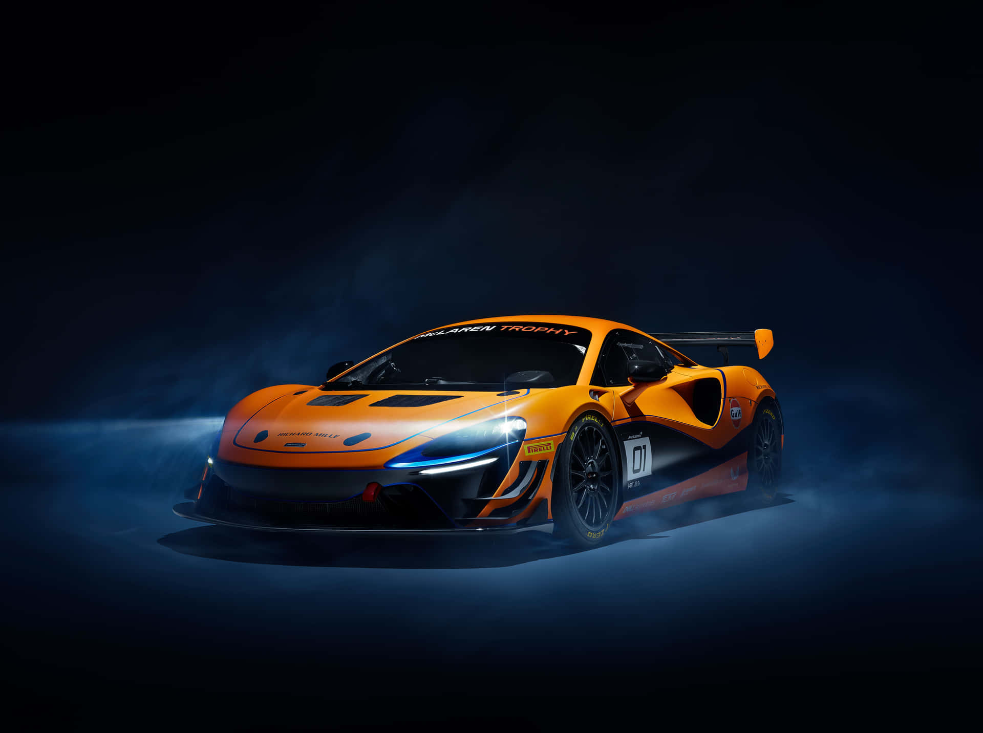 Orange Black Racing Car Dark Background Wallpaper