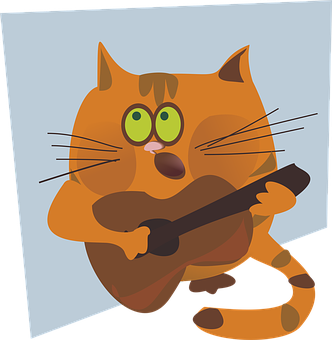 Orange Cat Playing Guitar Vector PNG