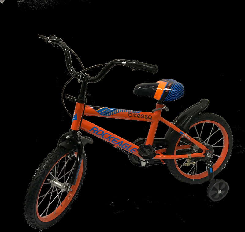 Orange Childrens Bicyclewith Training Wheels PNG