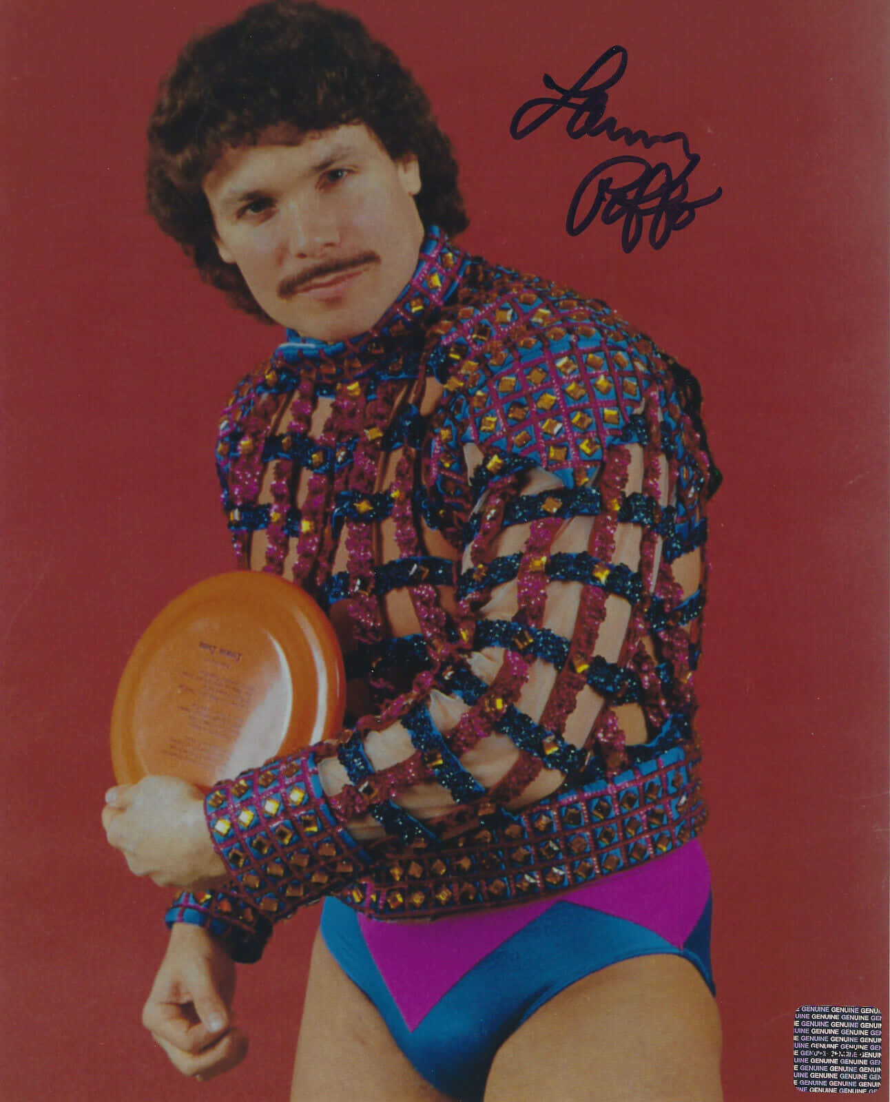Legendary pro wrestler Lanny Poffo in an orange circle. Wallpaper