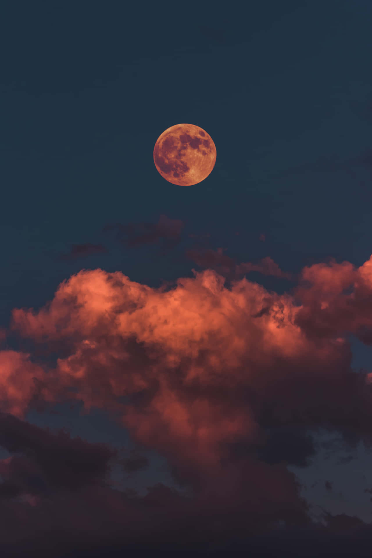 Orange Clouds Night Sky Moon Wallpaper