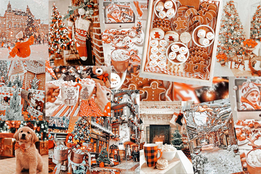 Orange Collage Christmas Aesthetic For Computer Wallpaper