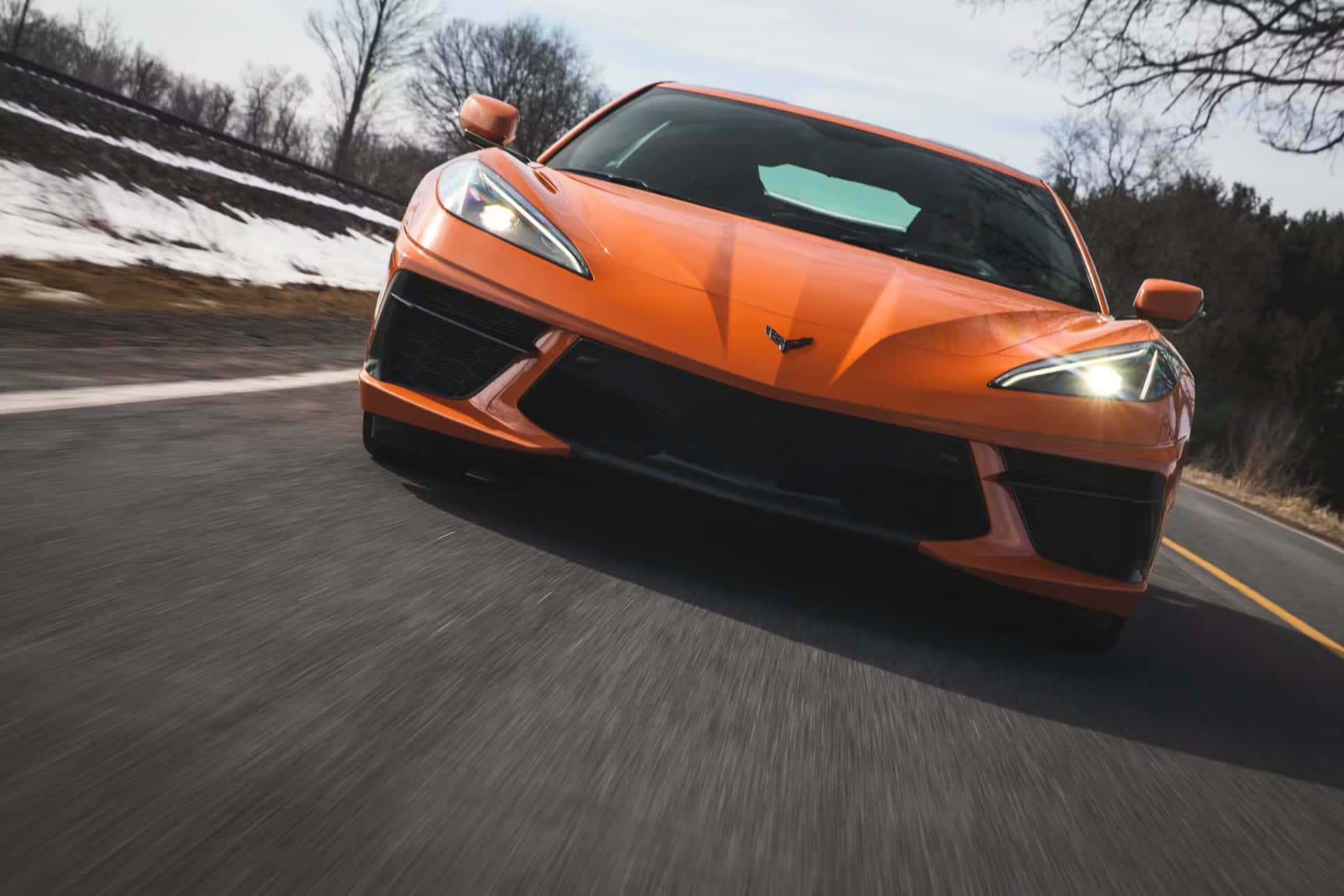 Orange Corvette C8 Dynamic Drive Wallpaper