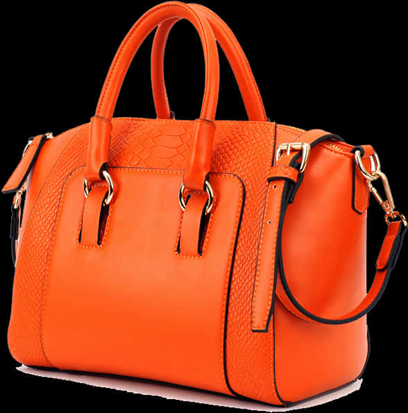 Orange Designer Leather Handbag PNG