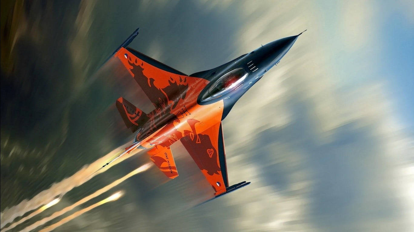 Orangefighter Plane: Orange Jaktplan Wallpaper