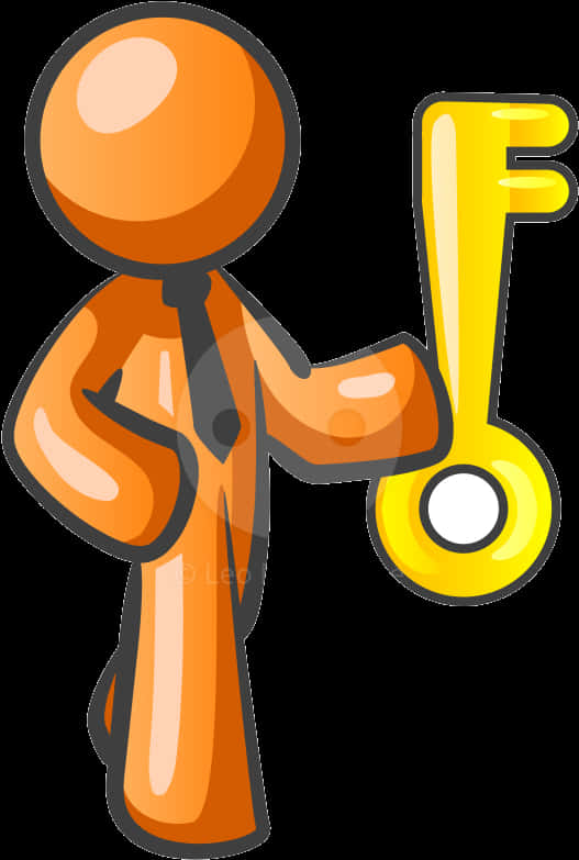 Orange Figure Holding Golden Key PNG