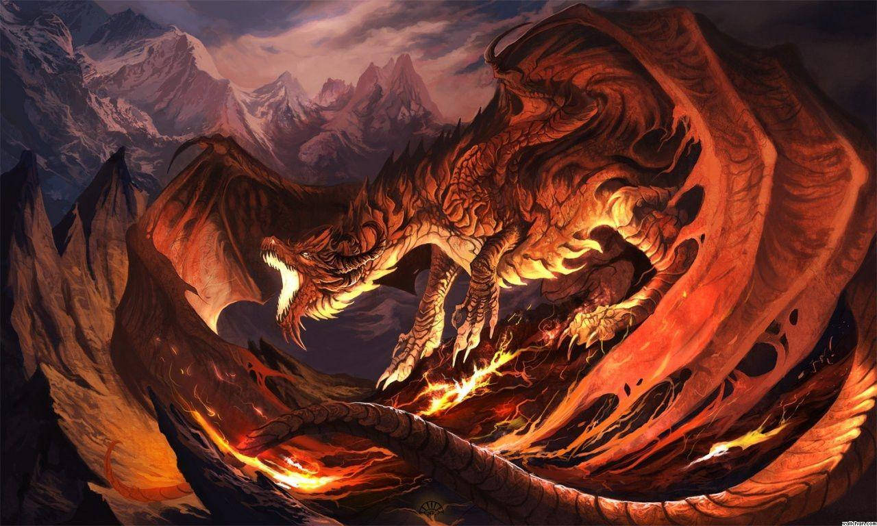 Orange Fire Red Dragon Wallpaper