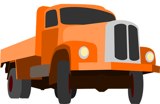 Orange Flatbed Truck Illustration PNG