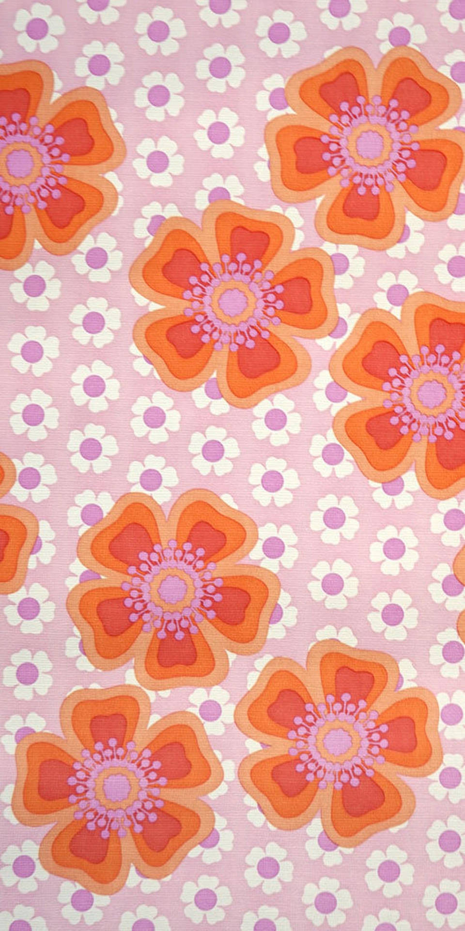 Funky Orange Floral Pattern Wallpaper