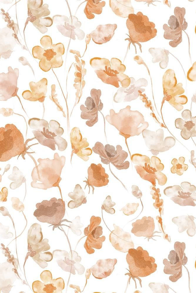 Watercolor Orange Floral Painting With White Background Wallpaper