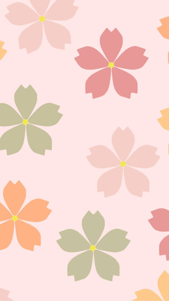 Grøn, Rosa, Og Orange Blomstermønster Tapet Wallpaper