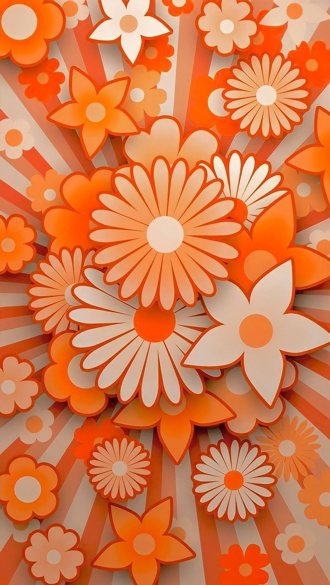 Digital Orange Floral Art Wallpaper