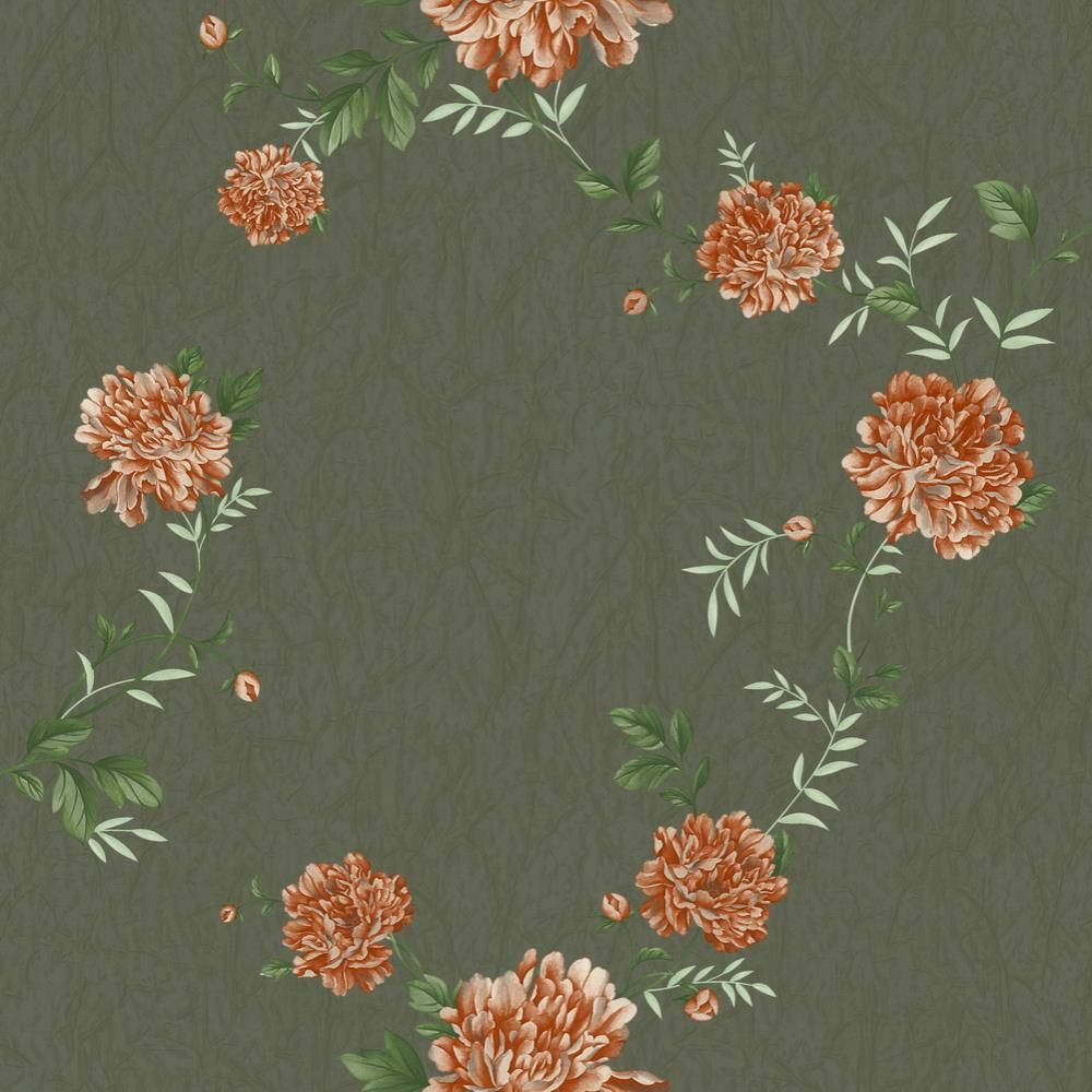 Orange Floral Krans Tapet Wallpaper