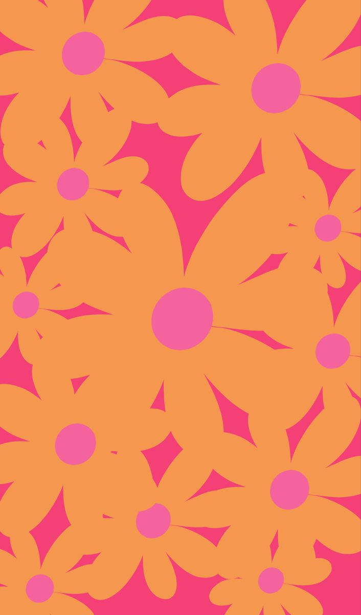 Orange Florals Mønster På Pink Baggrund Wallpaper