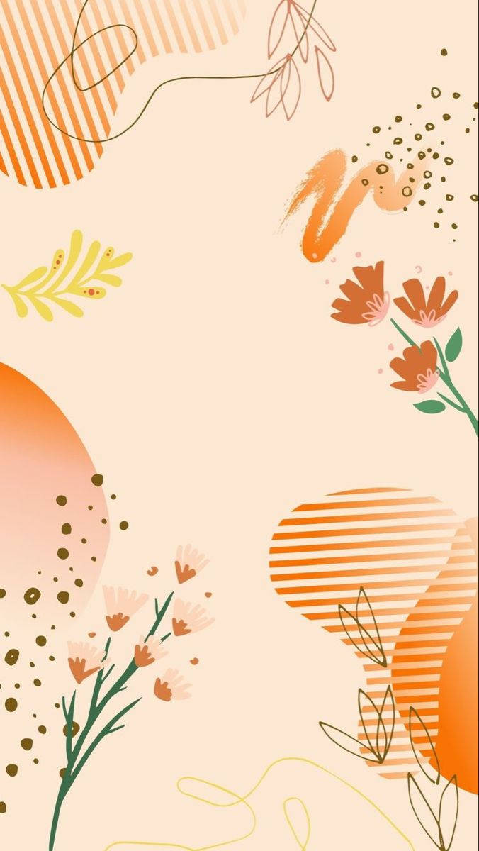Beigeund Orange-blumige Kunst Wallpaper