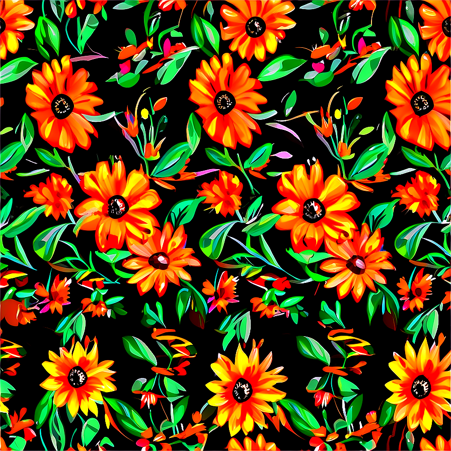 Orange Floral Pattern Png Tjn PNG