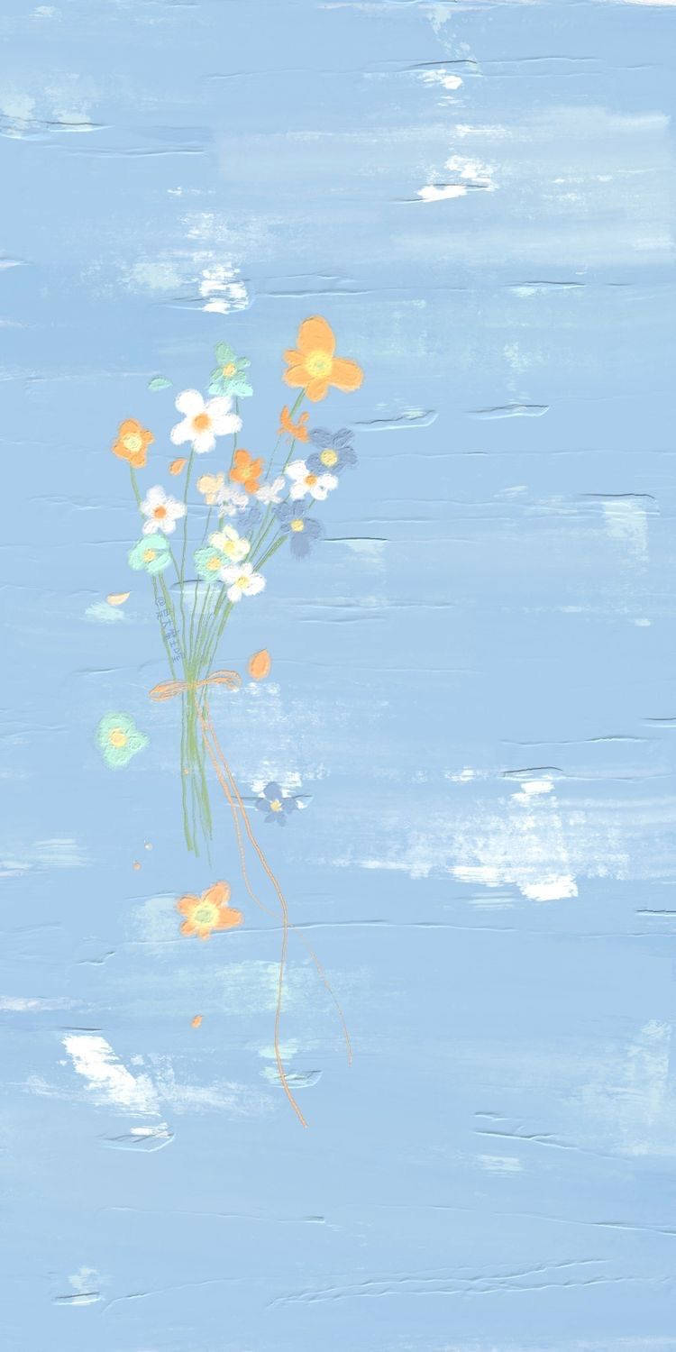 Pinturafloral Minimalista En Blanco Y Naranja. Fondo de pantalla
