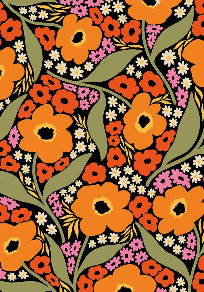 Funkyorangefarbenes Blumenmuster Wallpaper