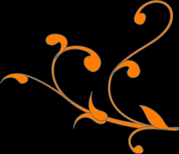 Orange Floral Swirl Designon Black PNG