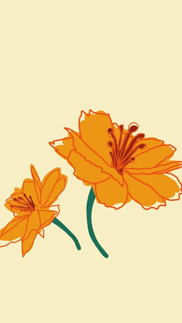 Dosdiseños Florales Digitales En Naranja. Fondo de pantalla
