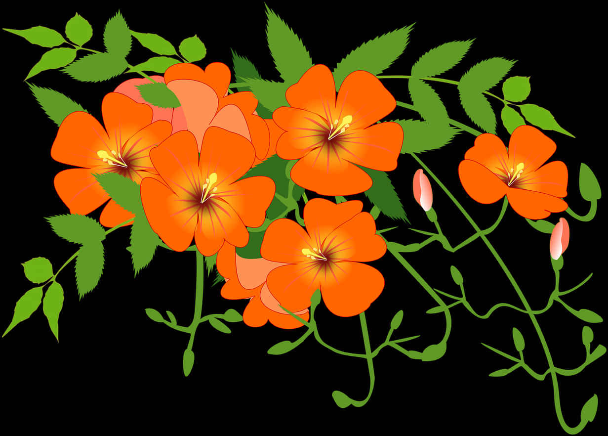 Orange Floral Vine Illustration PNG