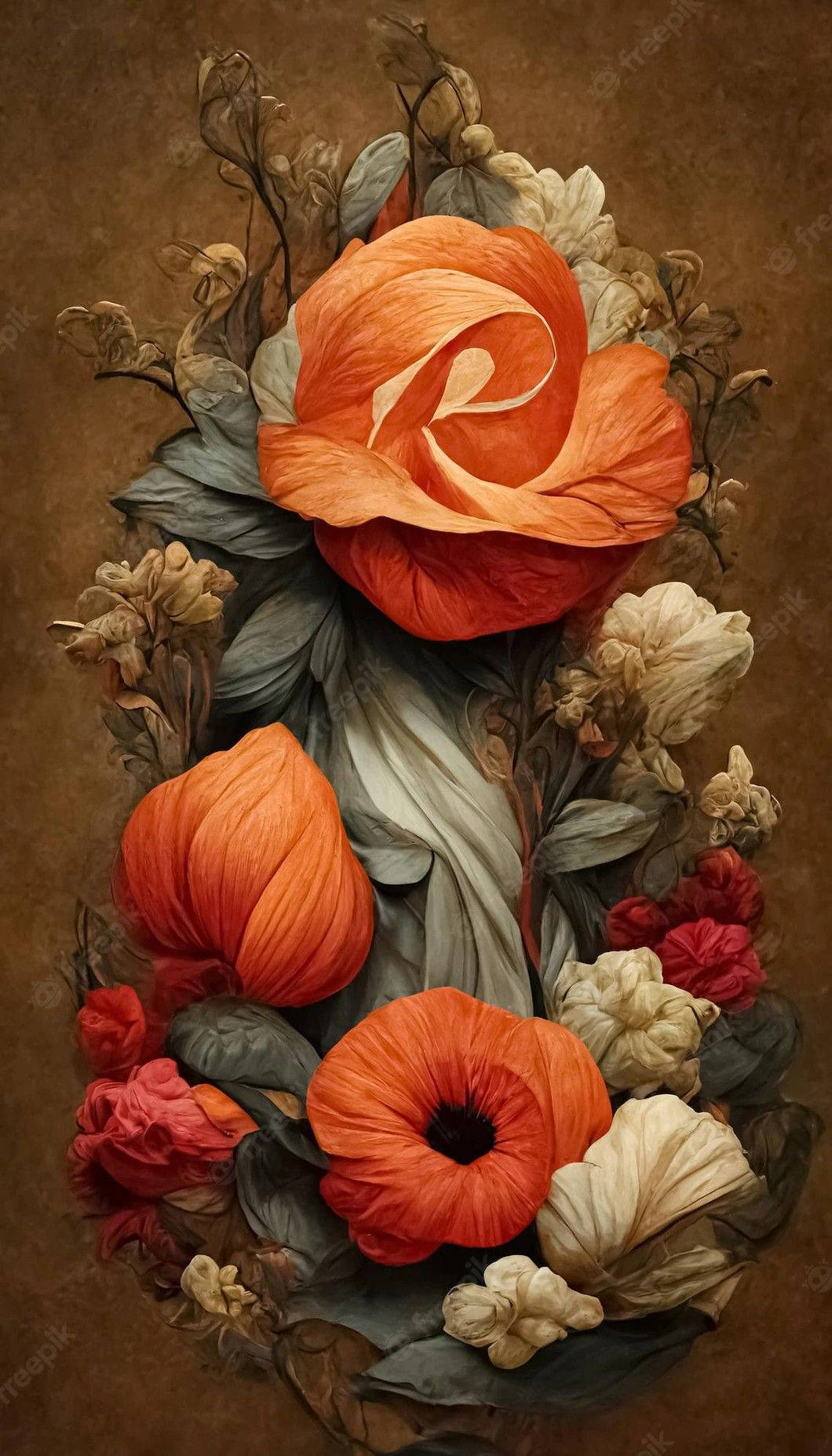 Oranger Floral Fabric Arrangement Wallpaper