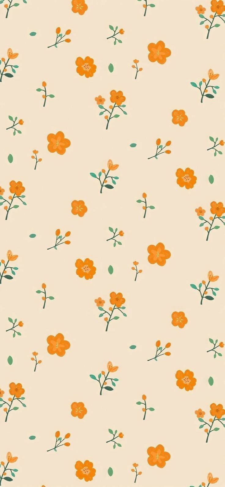 Adorable Orange Floral Pattern Wallpaper