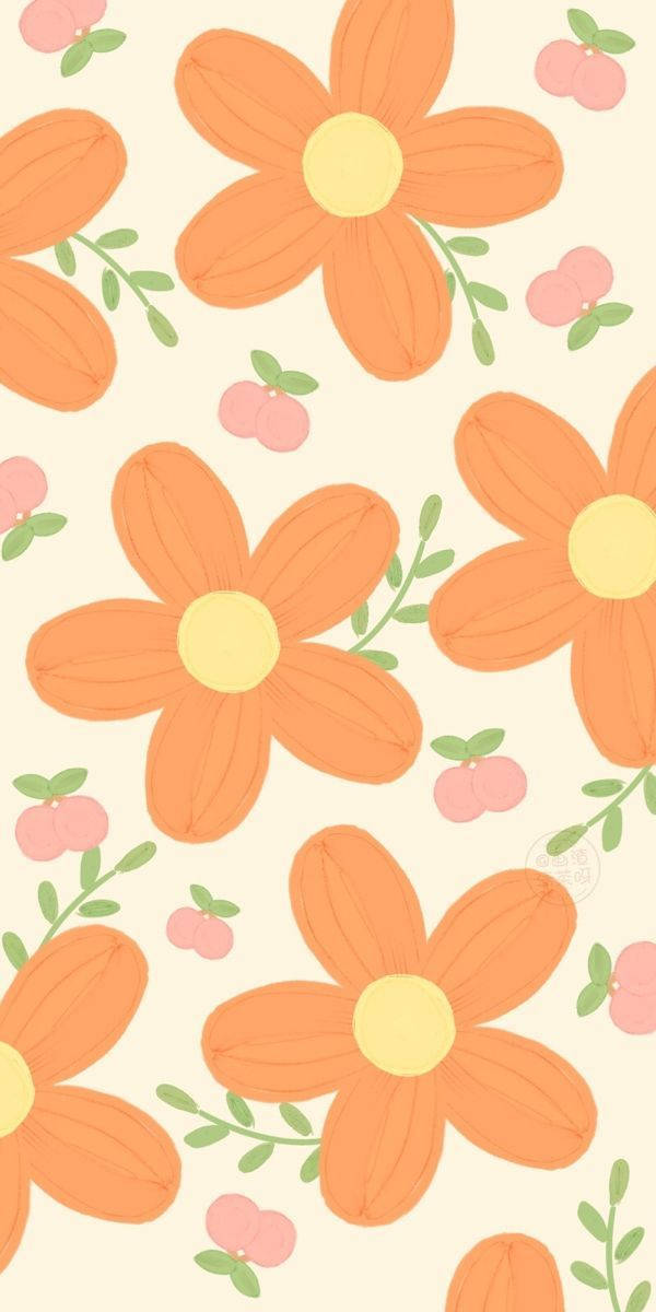 Orange Blomster 600 X 1200 Wallpaper