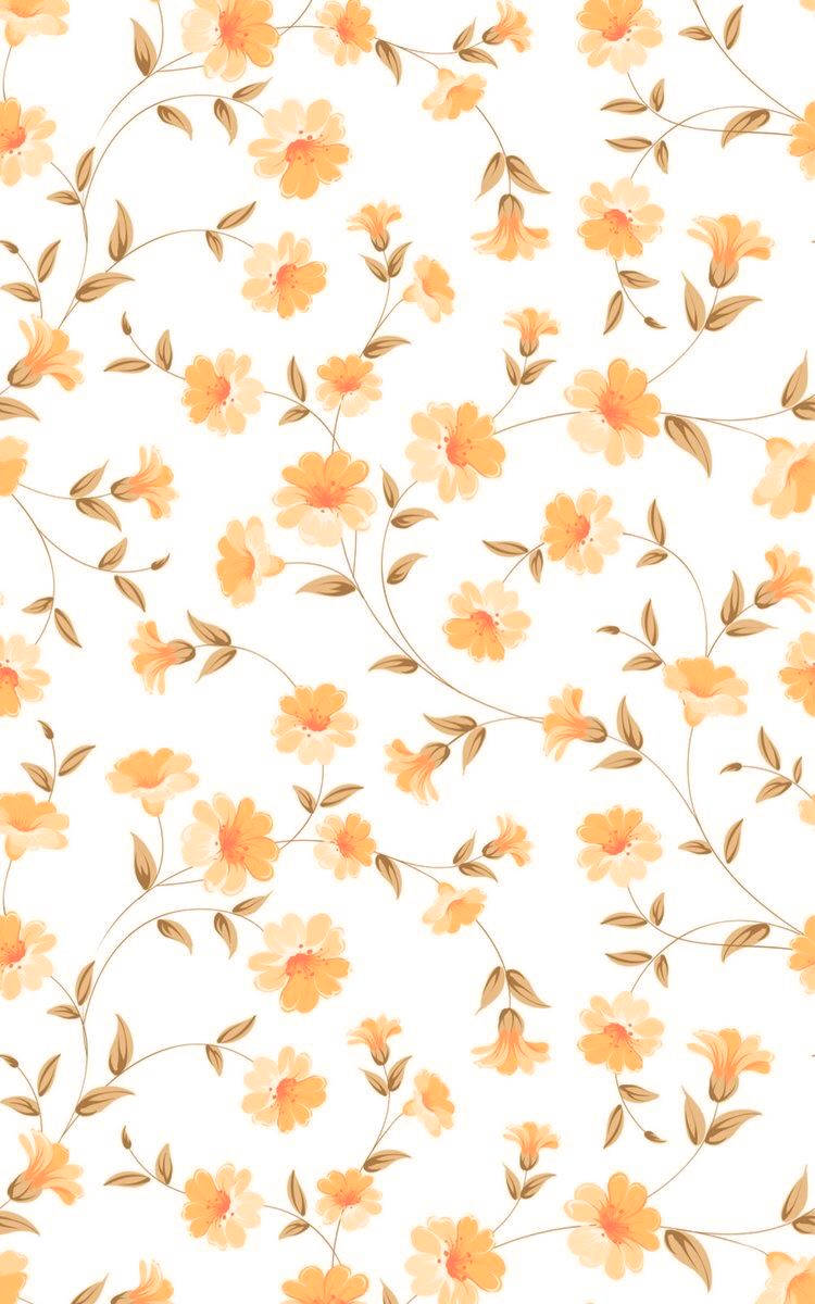 White And Orange Floral Watercolor Art Wallpaper