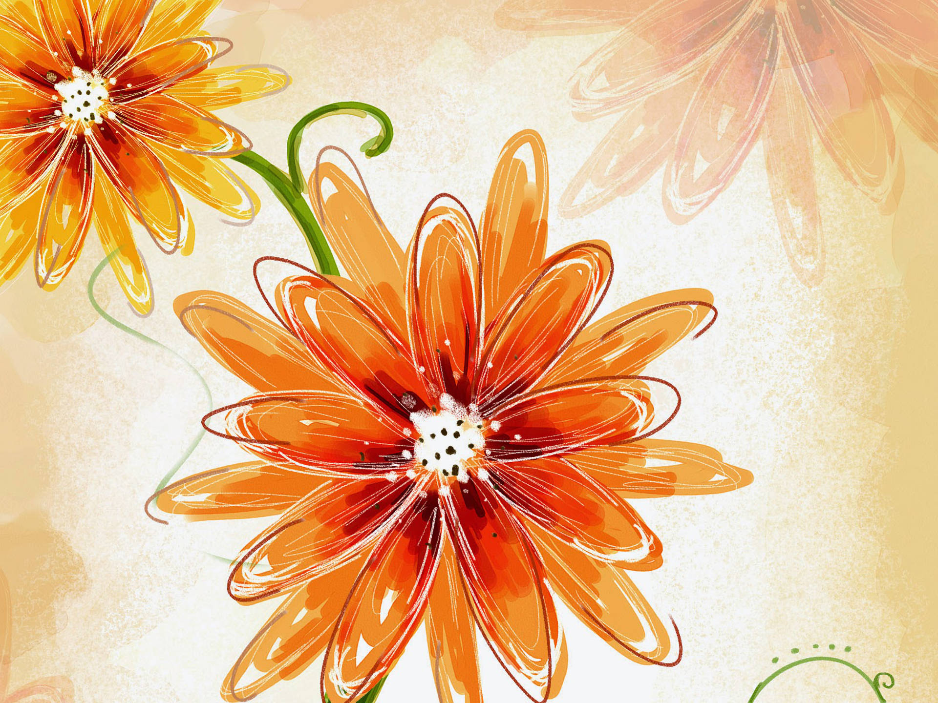 Orange Flowers Art Drawing Wallpaper