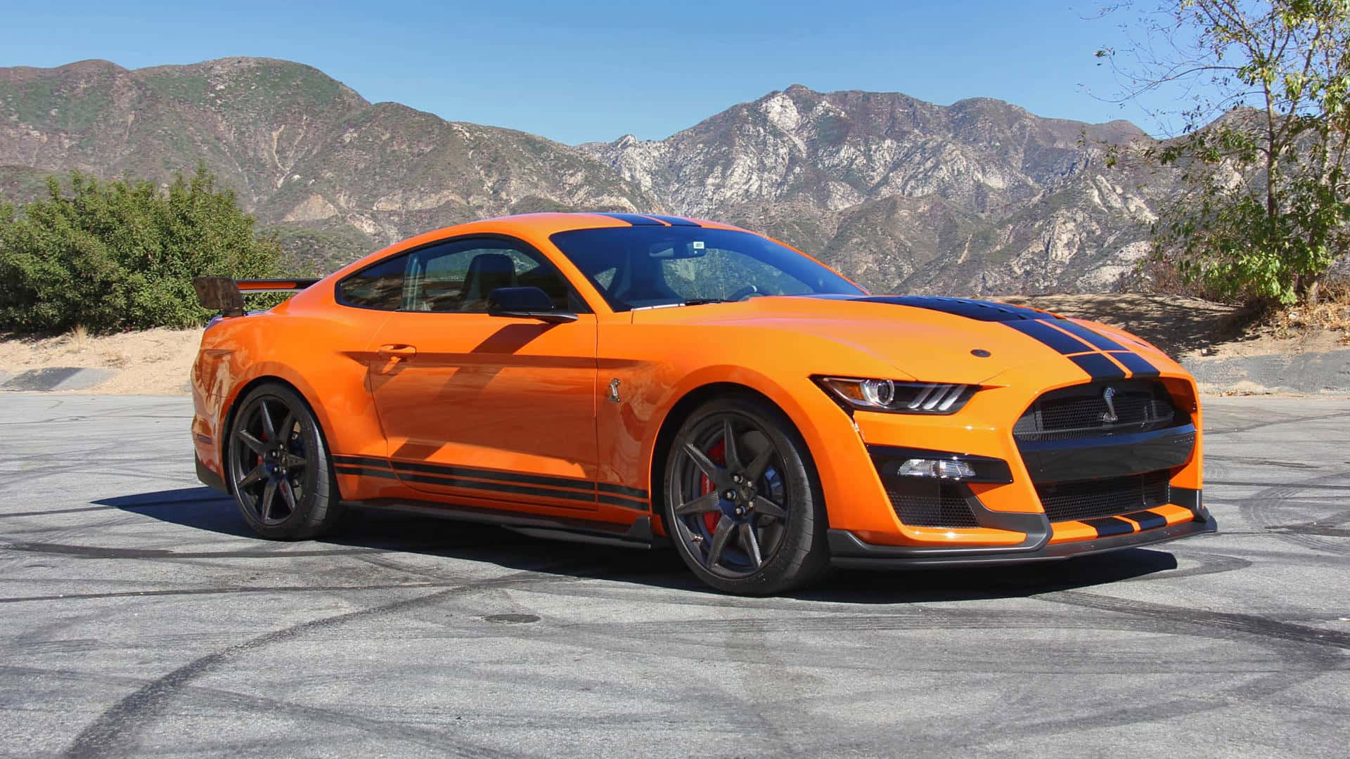 Orange Ford Mustang Shelby G T500 Mountain Backdrop Wallpaper