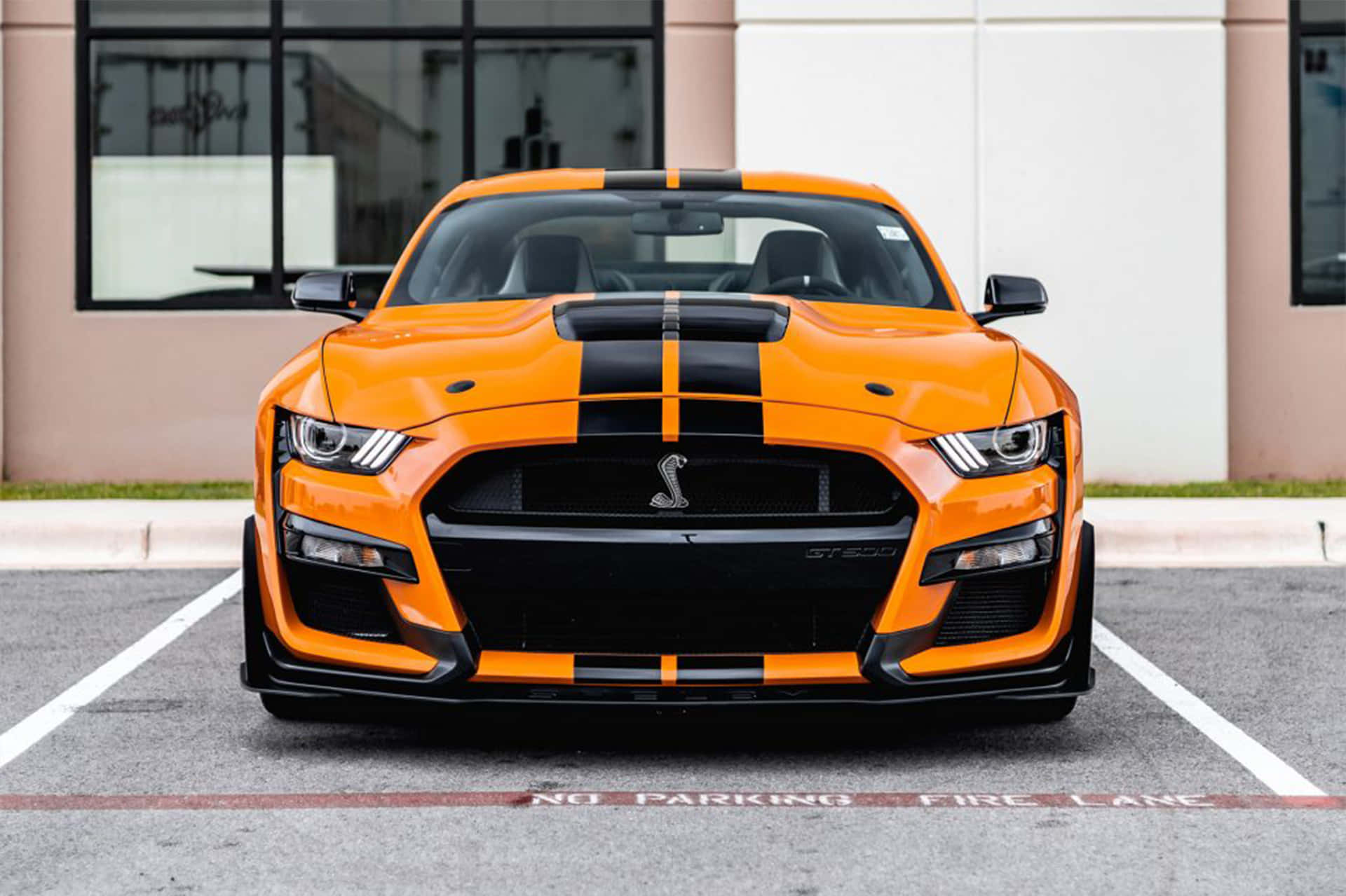 Orange Ford Mustang Shelby G T500 Parked Wallpaper