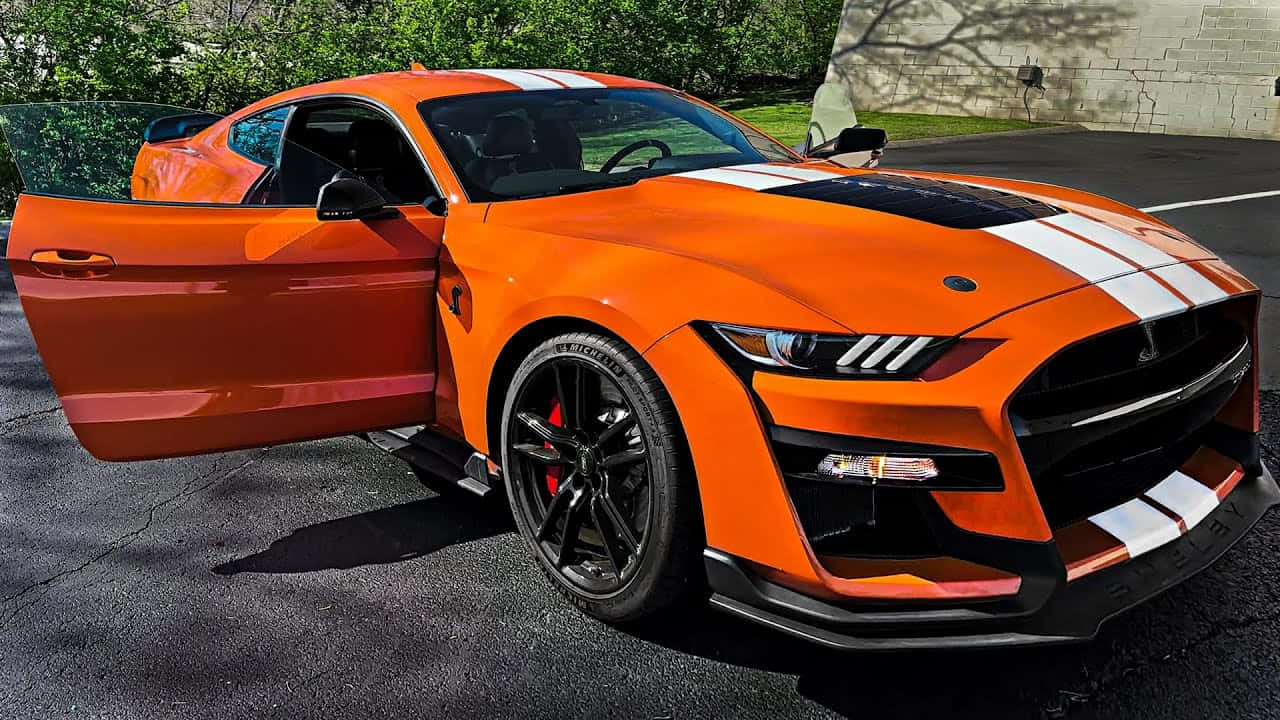 Orange Ford Mustang Shelby G T500 Parked Wallpaper