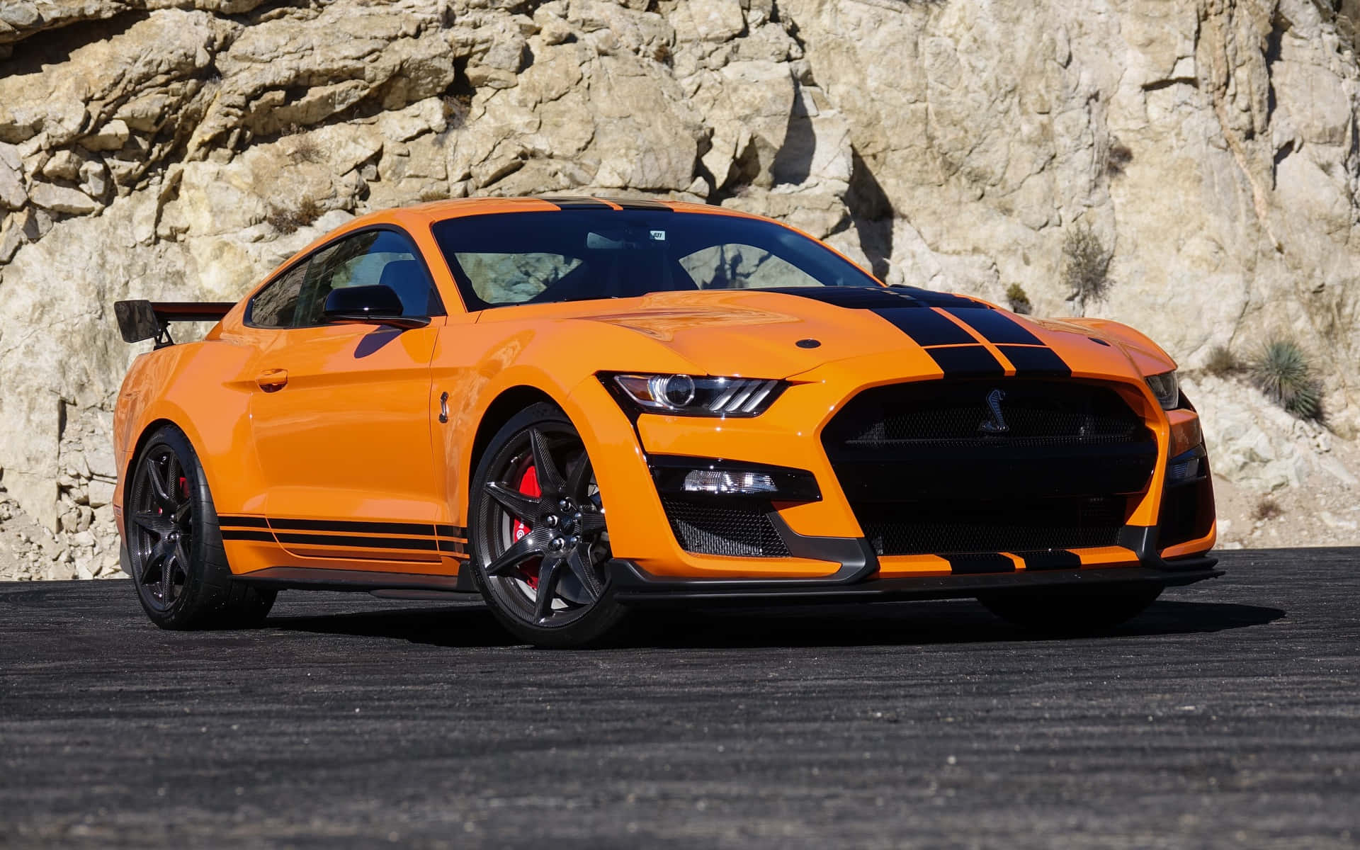 Orange Ford Mustang Shelby G T500 Parked Wallpaper