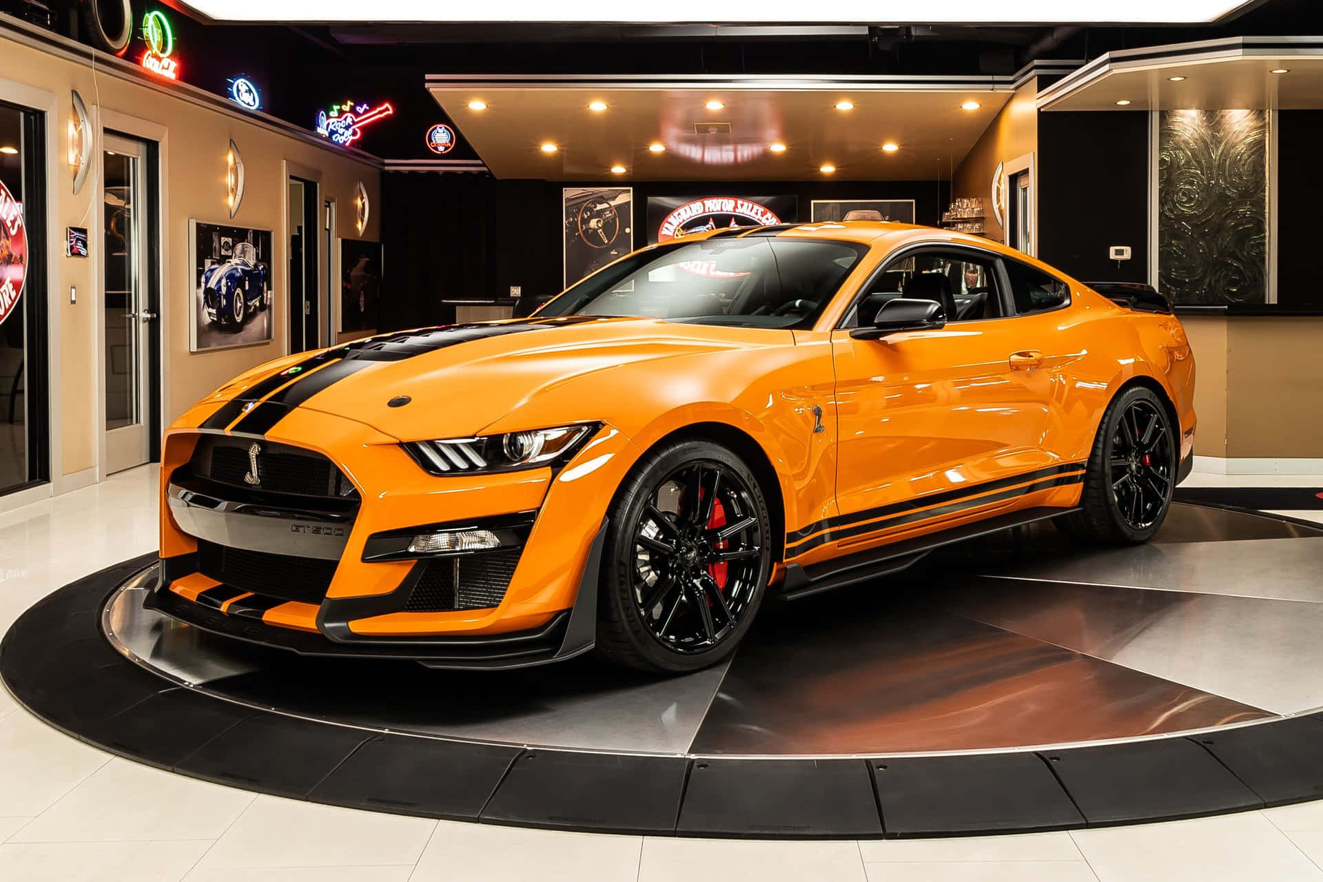 Orange Ford Mustang Shelby G T500 Showroom Wallpaper