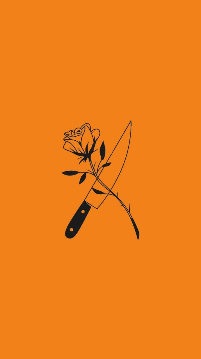 Orange Grunge Rose Knife Aesthetic Wallpaper