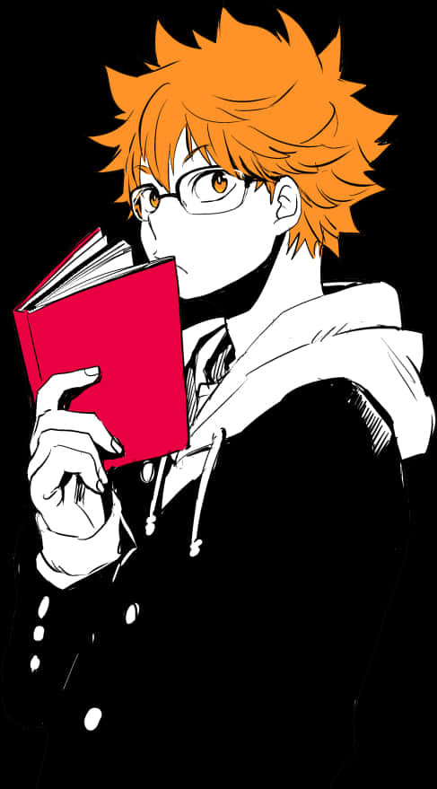 Orange Haired Anime Character Reading Book PNG