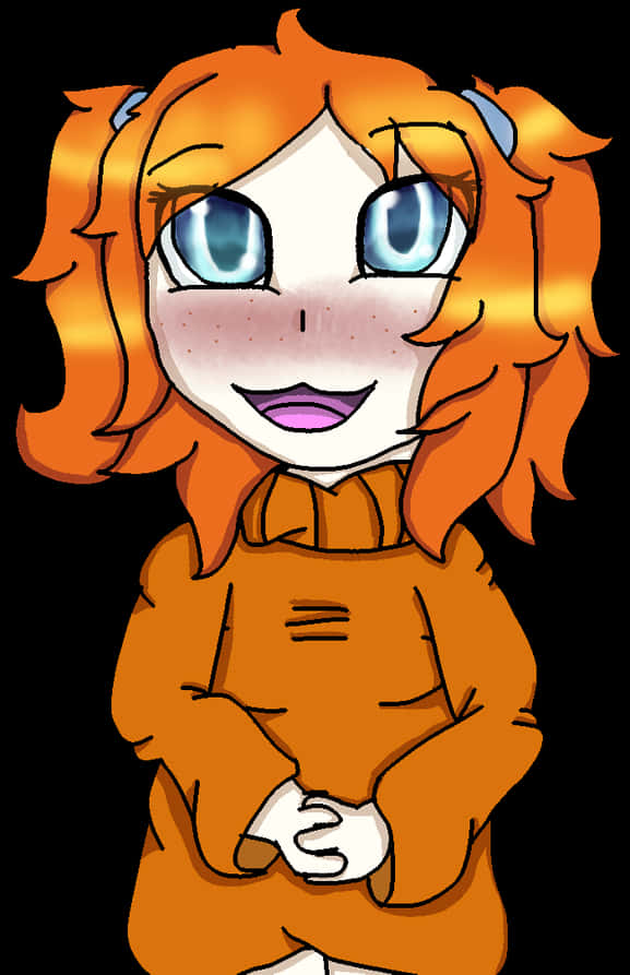 Orange Haired Anime Girl Kawaii Blush PNG