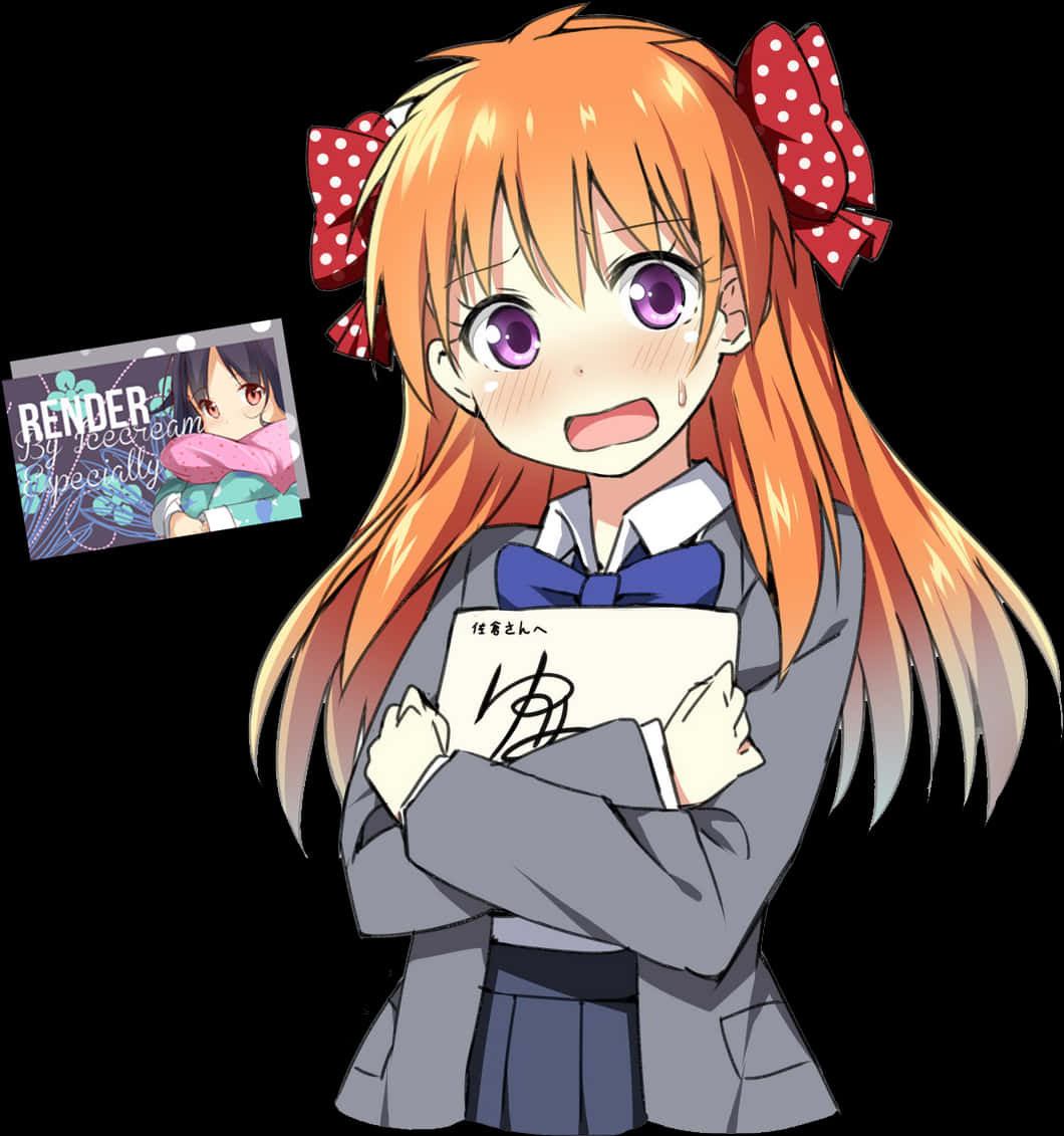 Orange Haired Anime Girl Tearful Expression PNG