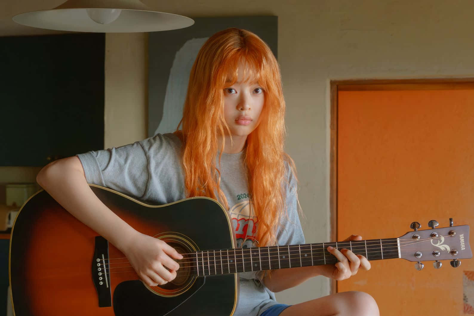 Orange Haired Girl Playing Guitar Wallpaper