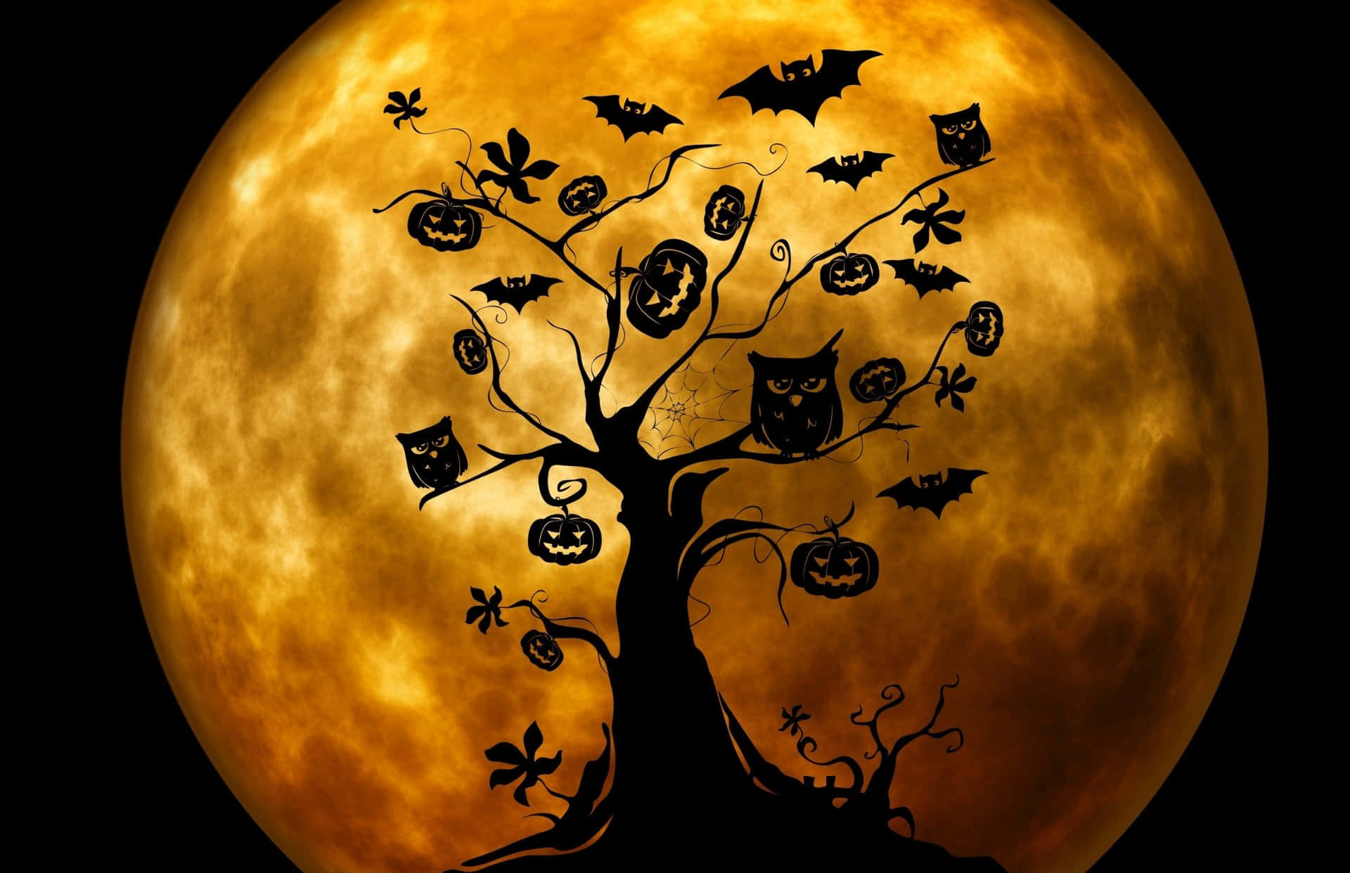 A Tree With Bats And Owls On It Wallpaper