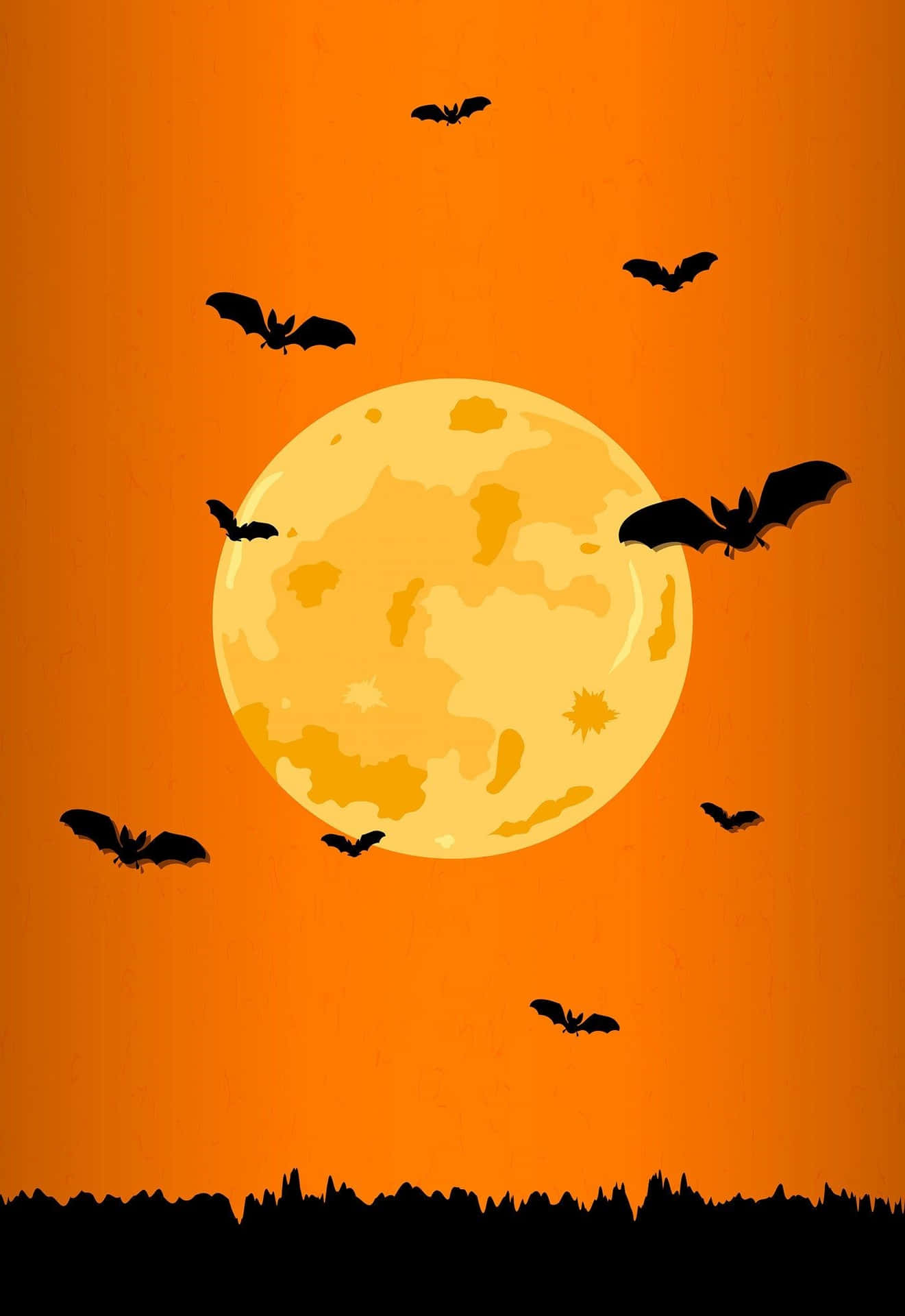 Murciélagosnaranjas De Halloween Y Luna Llena Fondo de pantalla
