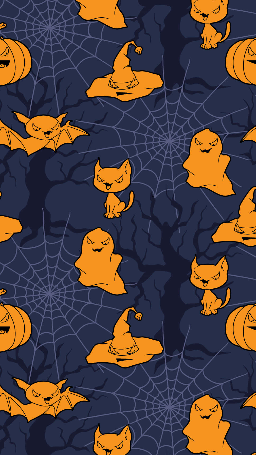Halloween Pattern With Cats And Spiders Wallpaper