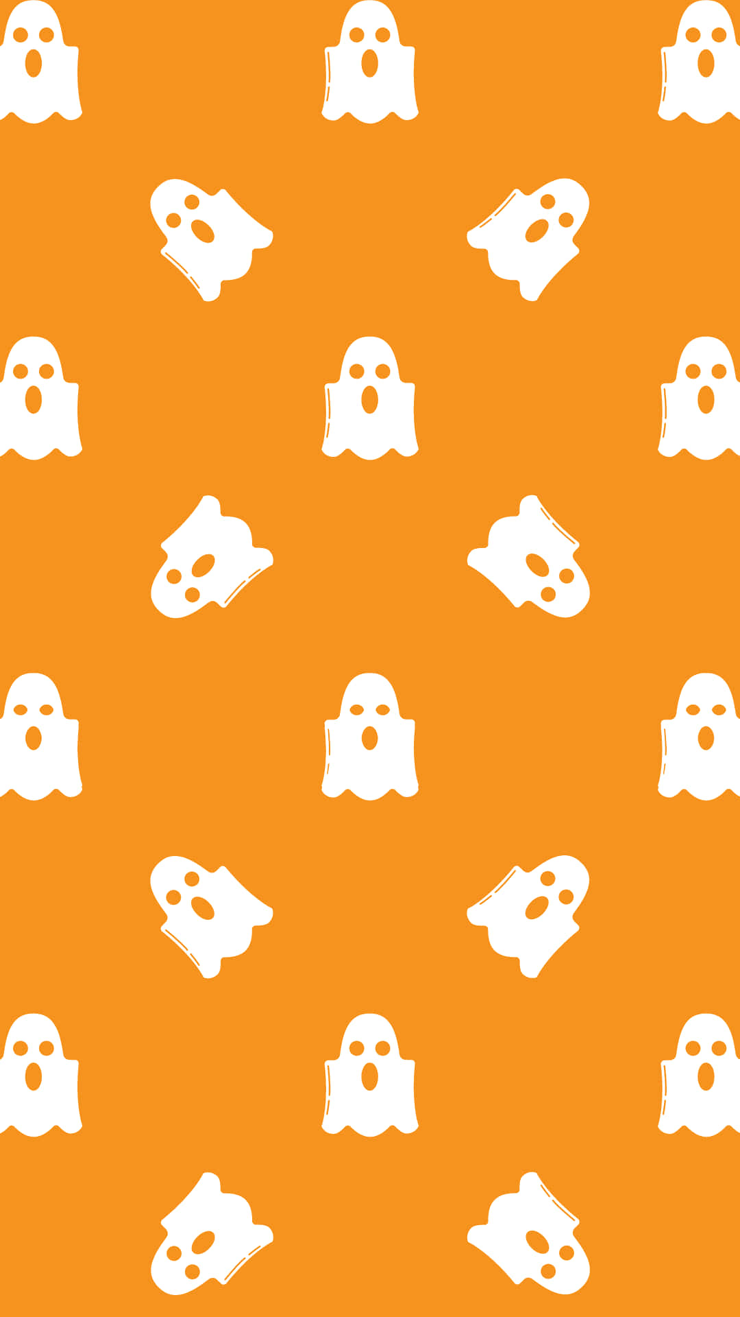 Orange Halloween Cute White Ghosts Wallpaper