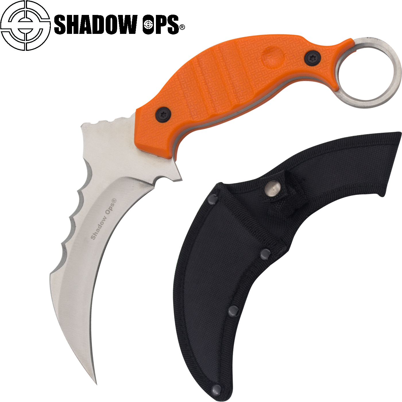 Orange Handled Karambit Knife With Sheath PNG