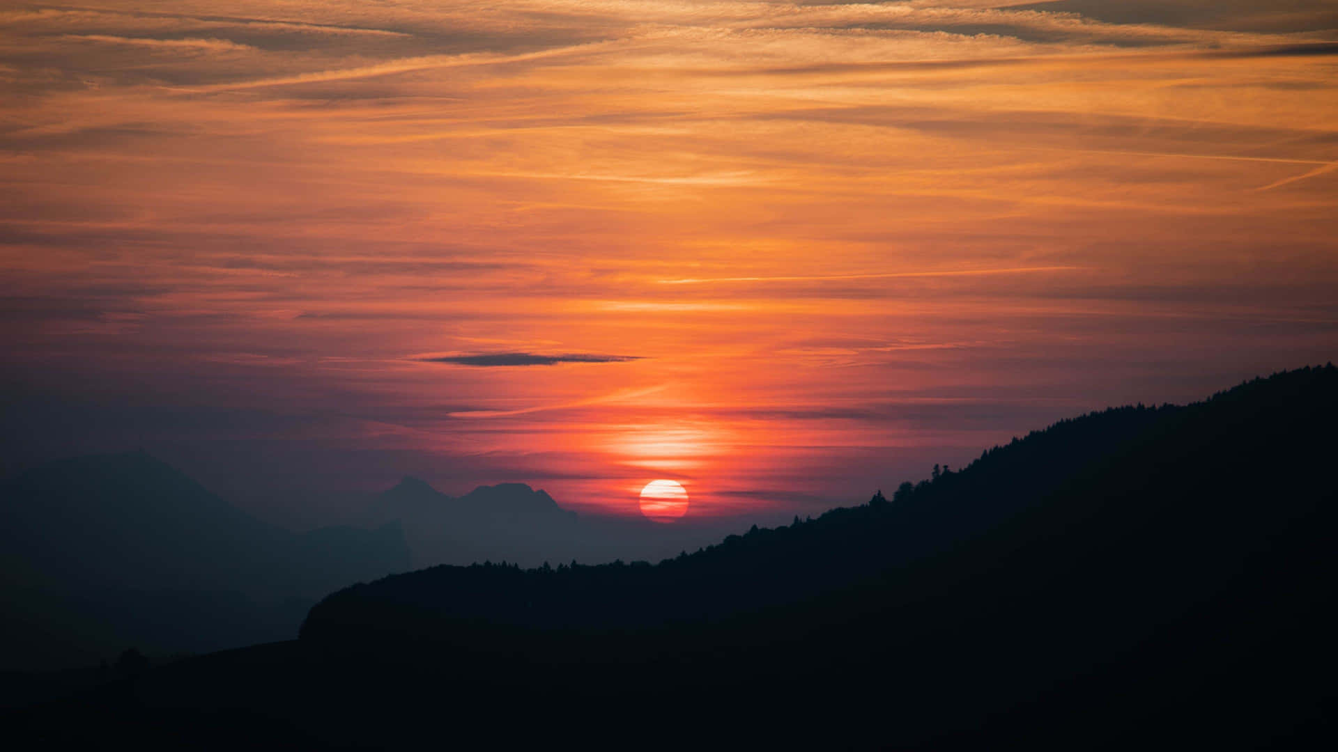Orange Hill Mountains Sunset Silhouette Wallpaper
