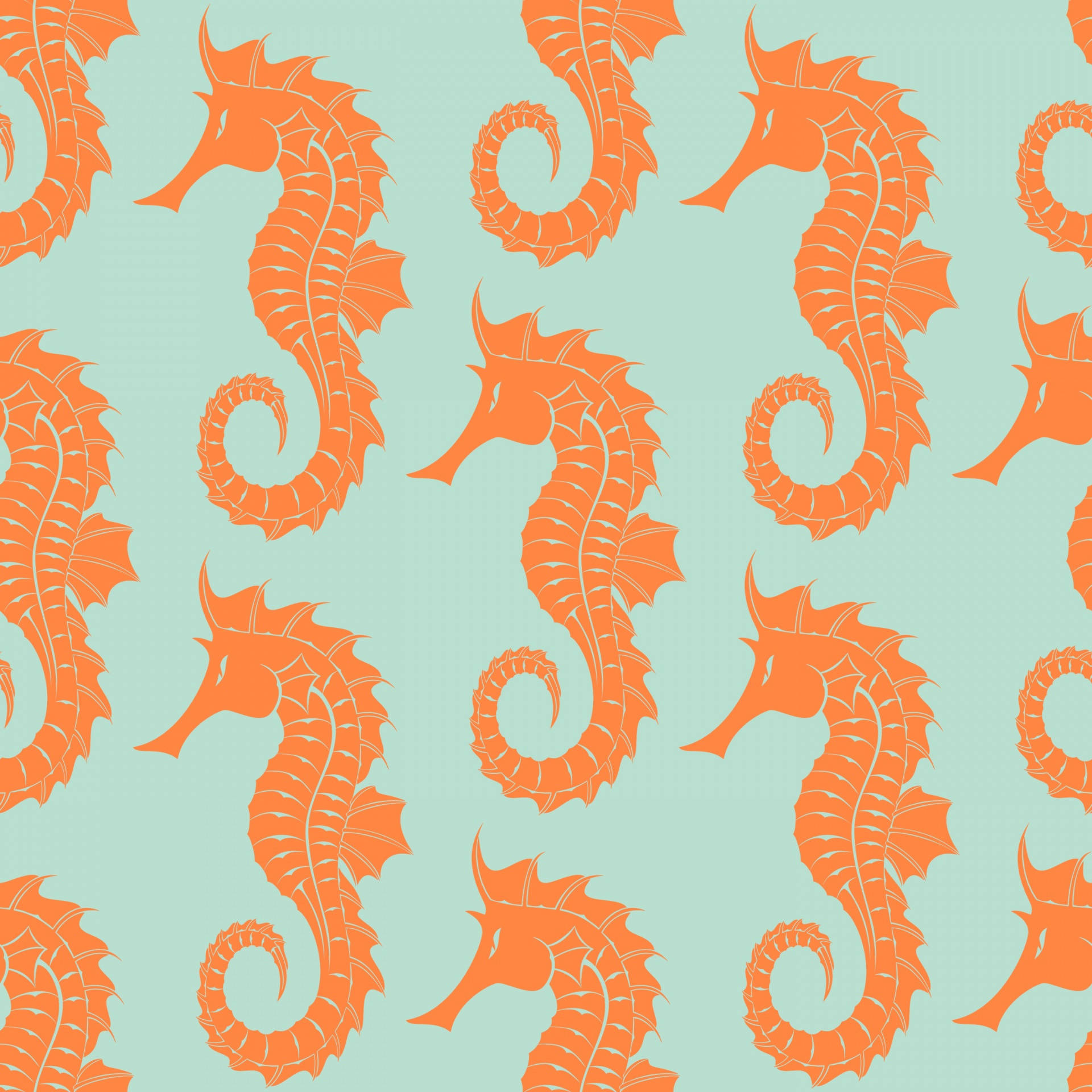 Orange Illustrated Seahorse Wallpaper