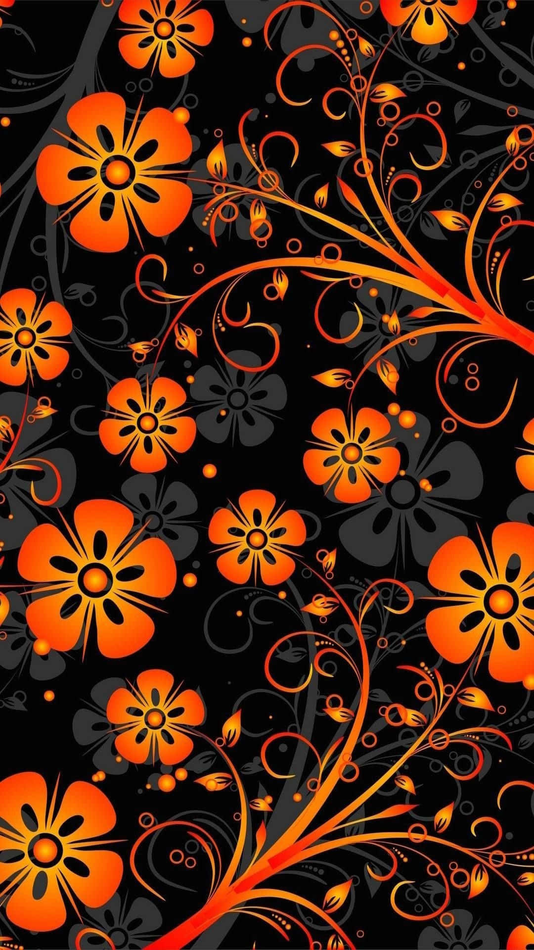 An Orange And Black Floral Pattern Wallpaper